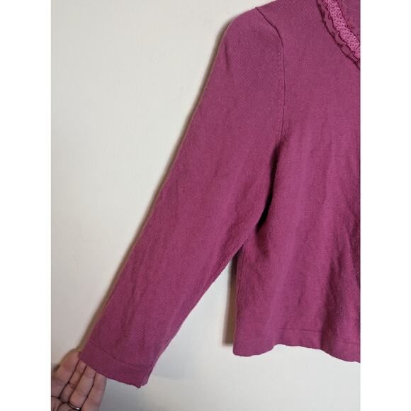 Boden Pink Sequin Beaded Neckline 3/4 Sleeve Cardigan - Picture 2 of 7